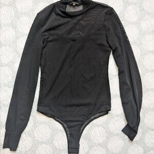 Shinestar Women`s Black Mesh Body Suit with Princess Top Stitch Size S